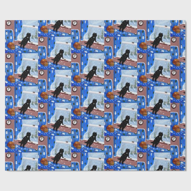 Papel De Presente Arte de pintura de gato preto de Natal (Aberto)