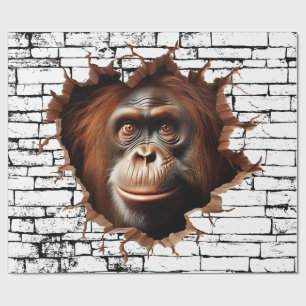 Papel De Presente Arte de Quebra de Parede Orangutan 3D - Safari Rea