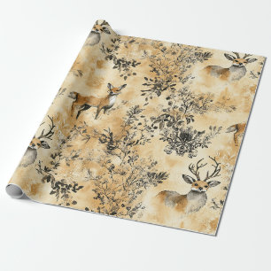 Papel De Presente Arte de Raposa Botânica Preta e Dourada de Luxo (5