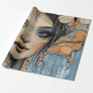Papel De Presente Arte de Retrato em Colagem de Mídia Mista (12)