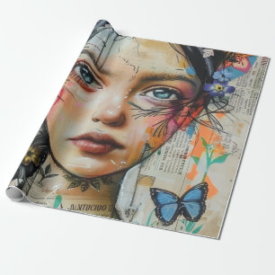 Papel De Presente Arte de Retrato em Colagem de Mídia Mista (9)