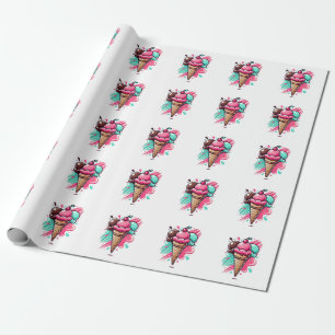 Papel De Presente Arte de Sorvete de colher tripla vibrante - desert