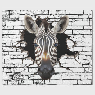 Papel De Presente Arte de Zebra 3D na Parede – Safari Realista