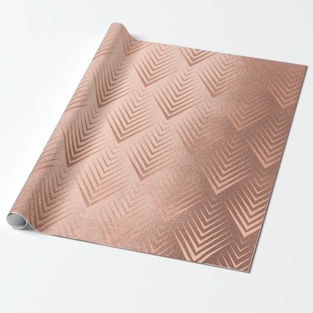 Papel De Presente Arte Deco Blush Rosa de Cobre Geometria Elegante (Desenrolado)