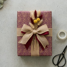 Papel De Presente Arte Deco com Fio de Ouro | Cardeal Merlot Profund