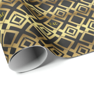 Papel De Presente Arte Deco Dourado e Preto Dia dos Pais