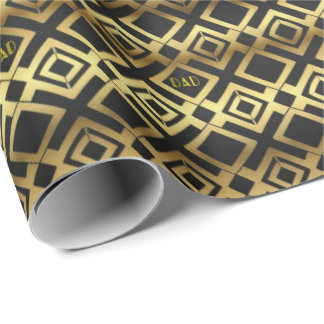 Papel De Presente Arte Deco Dourado e Preto Dia dos Pais
