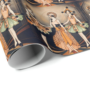 Papel De Presente Arte Deco Flapper Cartaz de Halloween Vintage   19