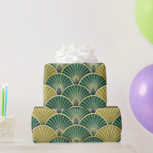 Papel De Presente Arte Deco Islâmico Floral Elegante Verde Dourado