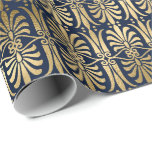 Papel De Presente Arte Deco Ornament Marinho Azul Elegante Preto Dou<br><div class="desc">florenceK clássico de plástico plástico florenceK design</div>