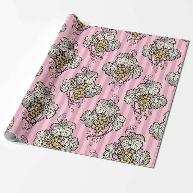 Papel De Presente Arte Deco rosa e dourado tema vinho (Desenrolado)