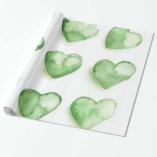 Papel De Presente Arte Digital Aquarela Corações Verdes