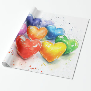 Papel De Presente Arte Digital Rainbow Hearts