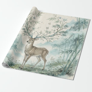 Papel De Presente Arte em Aquarela da Floresta de Cervos Místicos