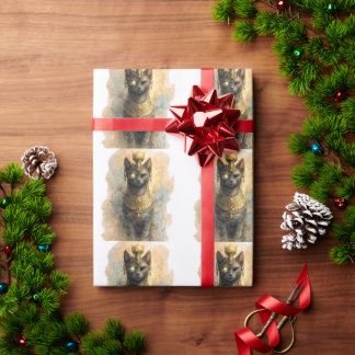 Papel De Presente Arte em Aquarela da Gata Deusa Bastet do Antigo Eg