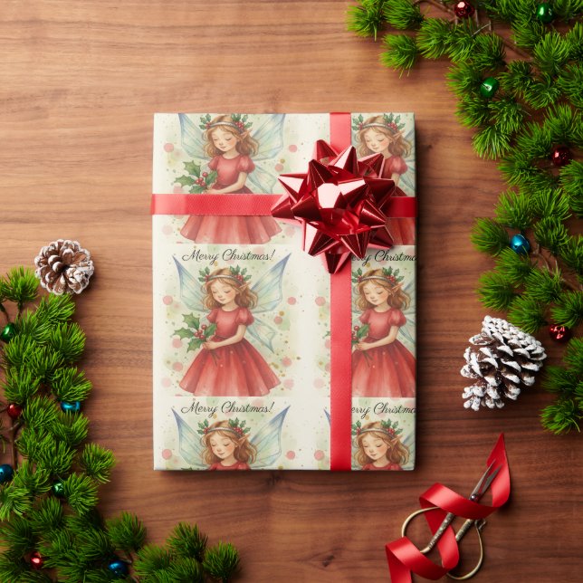 Papel De Presente Arte em Aquarela de Fada de Natal (Presente de Natal)