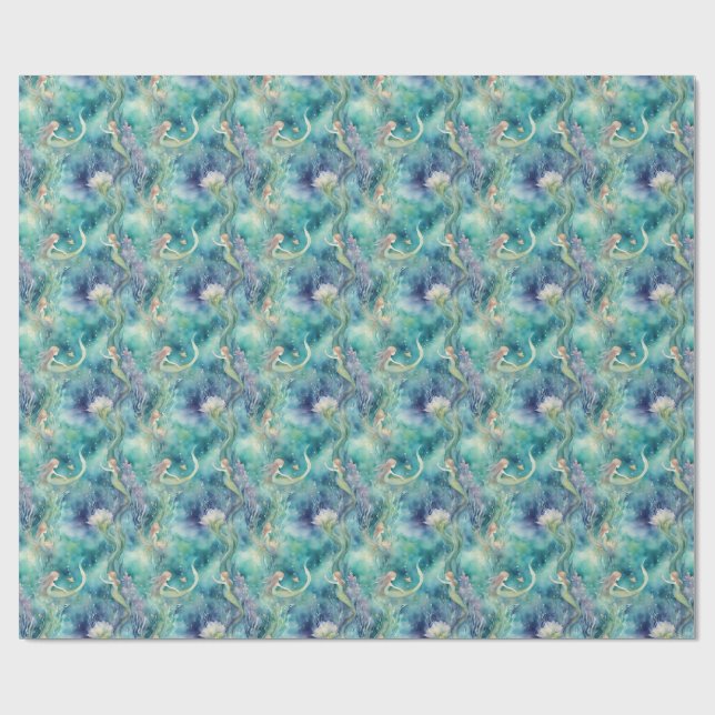 Papel De Presente arte em aquarela de sereias (Aberto)
