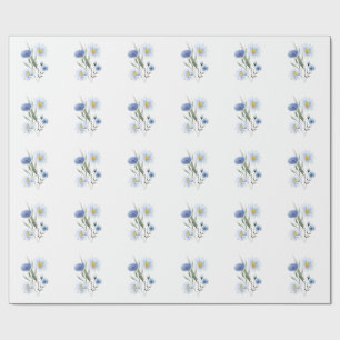 Papel De Presente Arte em Aquarela Floral Azul Elegante Ramalhete