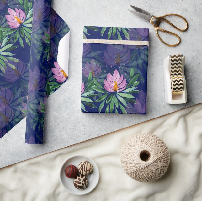 Papel De Presente Arte em Aquarela Flores Violeta (Artesanato)