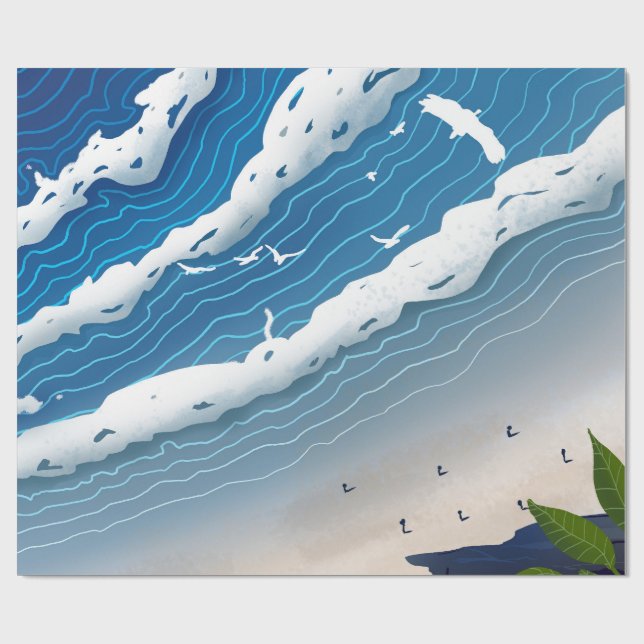 Papel De Presente Arte em Tela Ondas do Oceano Azul (Aberto)