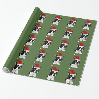 Papel De Presente Arte engraçada do Natal de Boston Terrier