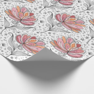 Papel De Presente Arte Floral Abstrata Estilo Desenho à Mão Rosa Pês