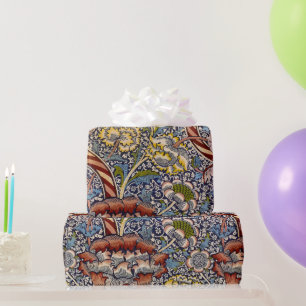 Papel De Presente Arte Floral Azul Naval William Morris Wandle