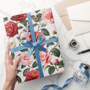 Papel De Presente Arte Floral de Camélia Neutra de Luxo