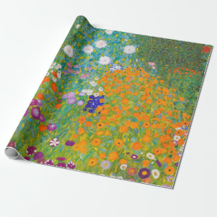 Papel De Presente Arte Floral de Jardim de Campo de Gustav Klimt Vin