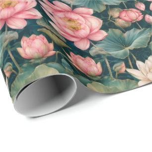 Papel De Presente Arte Floral de Lótus Decorativo Elegante