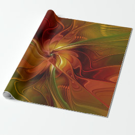 Papel De Presente Arte Floral Fractal Abstrata Vermelha Laranja Marr