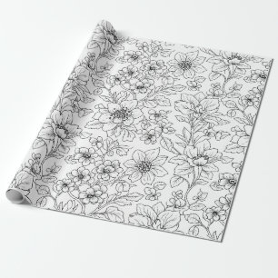 Papel De Presente Arte Floral Minimalista em Linha Padrão Sem Costur