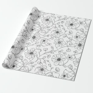 Papel De Presente Arte Floral Minimalista em Linha Padrão Sem Costur