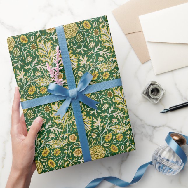 Papel De Presente Arte Floral Verde Cherwell Vintage William Morris (Presentear)