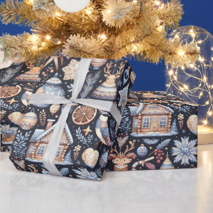 Papel De Presente Arte Folclórica de Natal escandinava