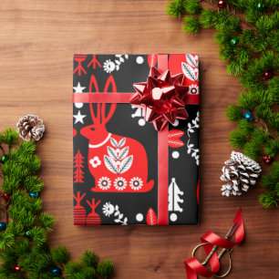 Papel De Presente Arte Foliar Nórdica Escandinava do Coelho