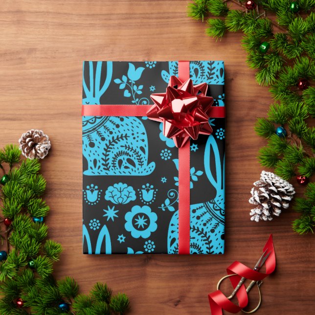 Papel De Presente Arte Foliar Nórdica Escandinava do Coelho (Presente de Natal)