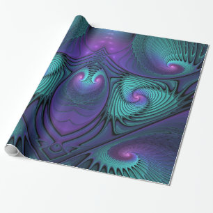 Papel De Presente Arte fractal abstrata moderna Roxo encontra Turque