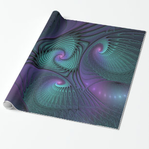 Papel De Presente Arte fractal abstrata moderna Roxo encontra Turque