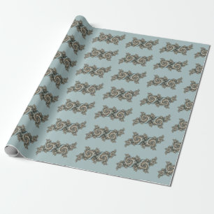 Papel De Presente Arte fractal azul claro bege abstrato espirais