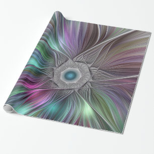 Papel De Presente Arte Fractal Colorida de Abstrato de Flor Grande