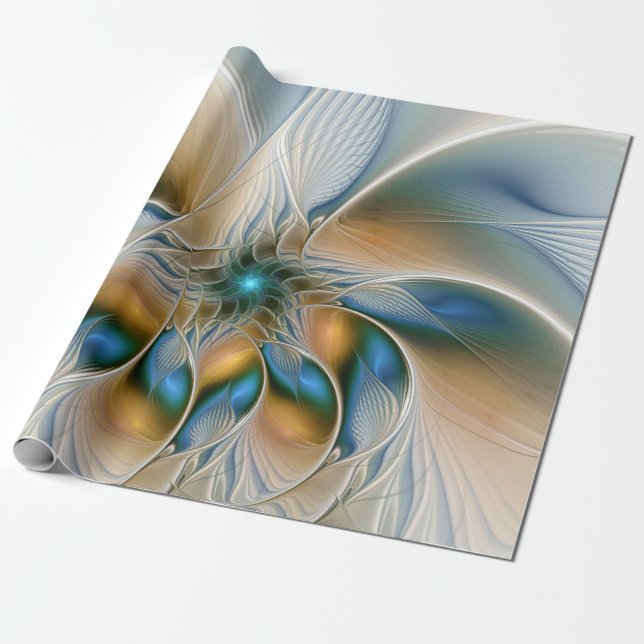 Papel De Presente Arte fractal de fantasia abstrata azulada (Desenrolado)