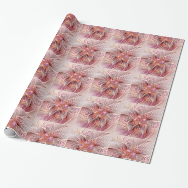Papel De Presente Arte Fractal de Fantasia Borboleta Colorida Abstra (Desenrolado)