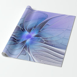 Papel De Presente Arte fractal moderna abstrata azul lavanda