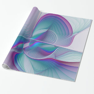 Papel De Presente Arte Fractal Turquesa Azul Cor-de-Rosa Moderna