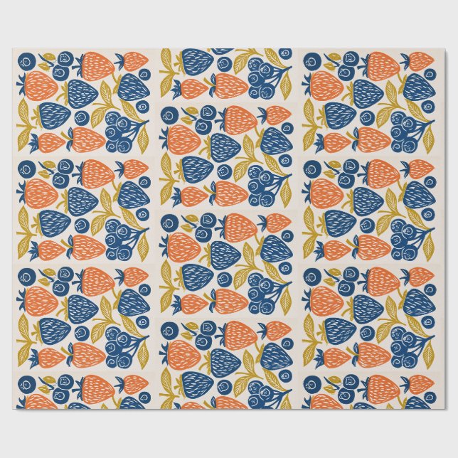 Papel De Presente Arte Frutífera com Impressão em Bloco - Botânica d (Aberto)