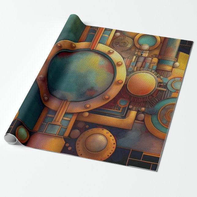 Papel De Presente Arte Geométrica Industrial Steampunk (Desenrolado)