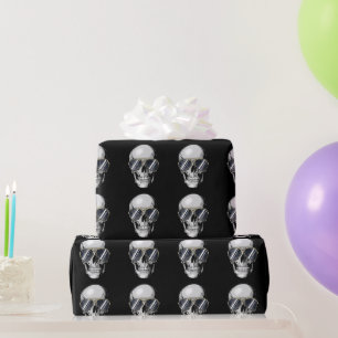 Papel De Presente Arte Gráfica Caveira de Quadrinhos com Óculos de S
