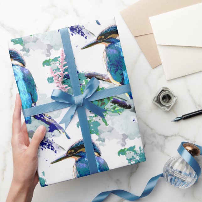 Papel De Presente Arte Gráfica em Aquarela Kingfisher Arte Pássica (Presentear)