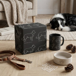 Papel De Presente Arte Gráfica Minimalista de Border Collie em Linha